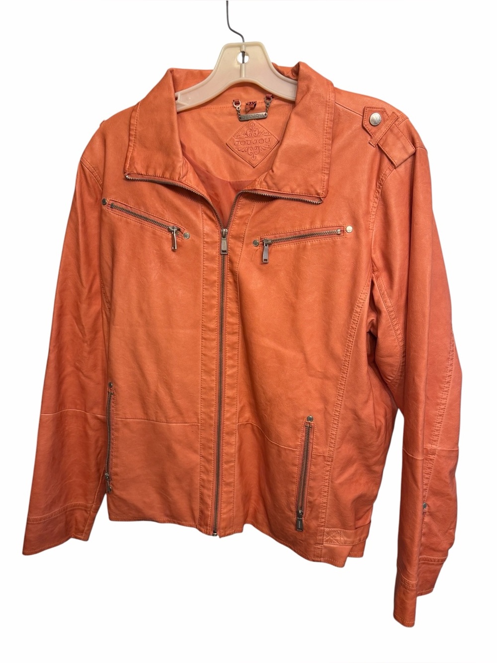 JOU JOU size 2X peach or coral faux  leather bomber jacket with pockets
